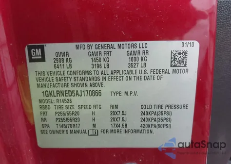 2010 GMC Acadia Slt-2 из США, поврежденный, VIN 1GKLRNED5AJ170866